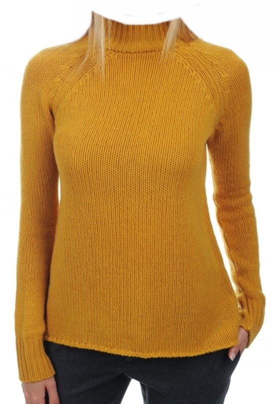Balldiri 100% Kaschmir Damen Pullover Stehkragen 8 - fädig - senf - Balldiri