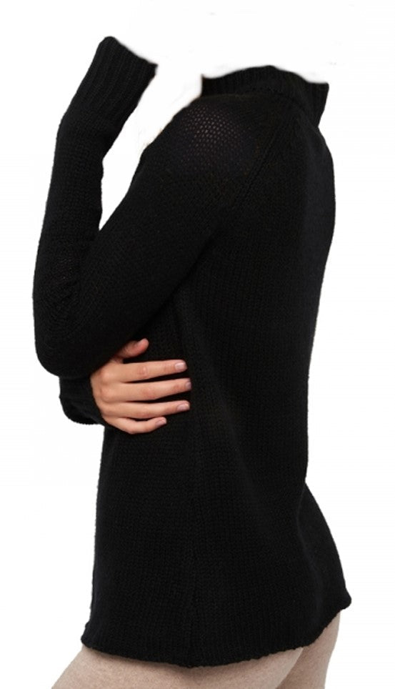 Balldiri 100% Kaschmir Damen Pullover Stehkragen 8 - fädig - schwarz - Balldiri