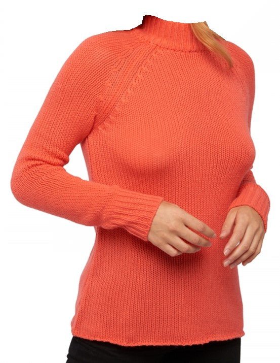 Balldiri 100% Kaschmir Damen Pullover Stehkragen 8 - fädig - koralle - Balldiri