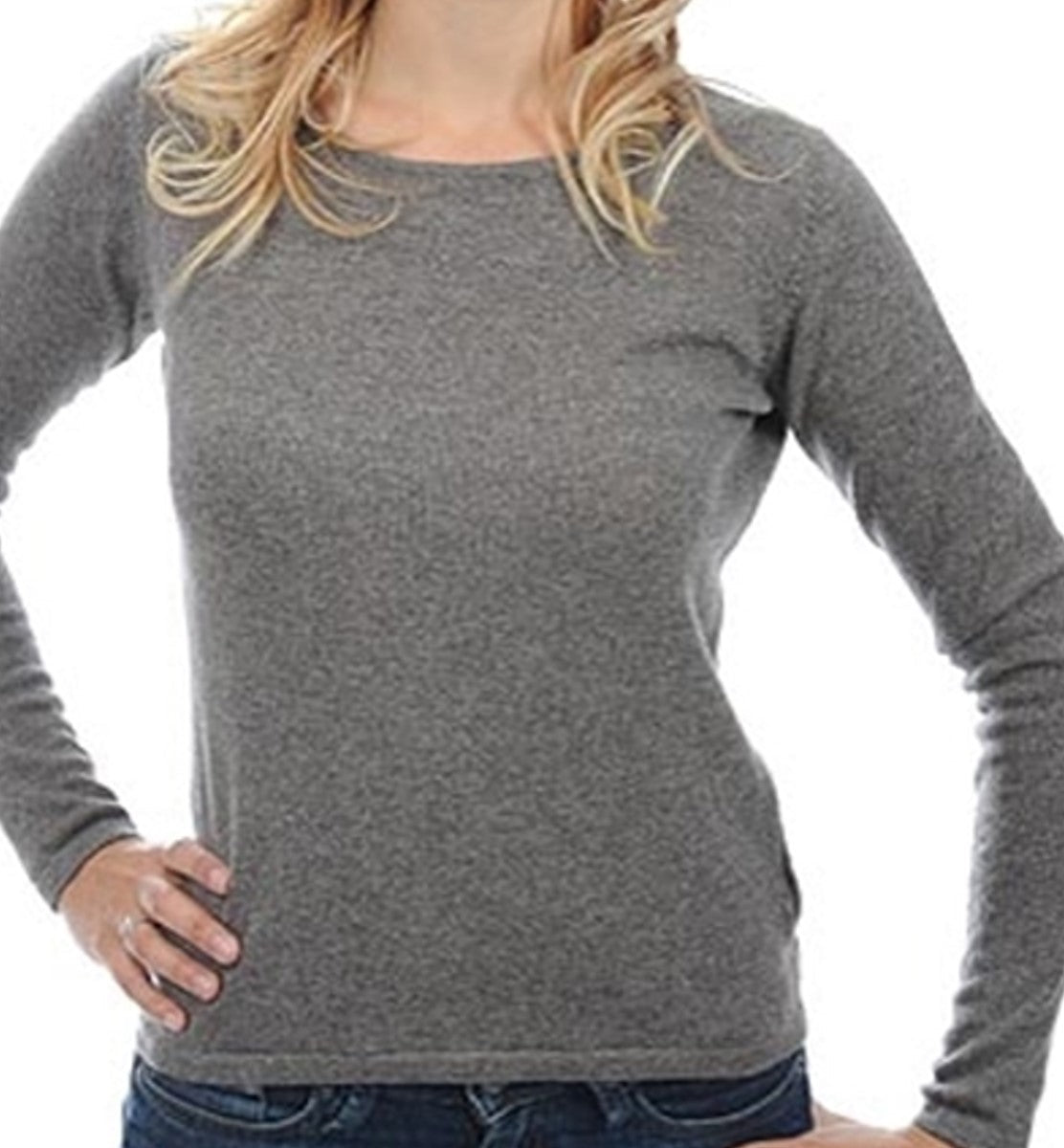 Balldiri 100% Kaschmir Damen Pullover U - Boot 2 - fädig - grau - Balldiri