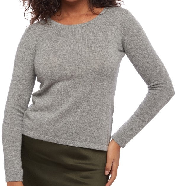 Balldiri 100% Kaschmir Damen Pullover U - Boot 2 - fädig - grau - Balldiri