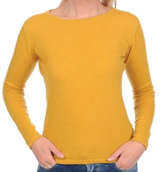 Balldiri 100% Kaschmir Damen Pullover U - Boot 2 - fädig - senf - Balldiri