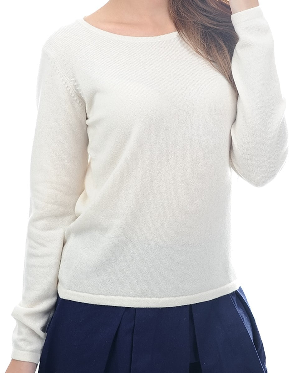 Balldiri 100% Kaschmir Damen Pullover U - Boot 2 - fädig - ecru - Balldiri