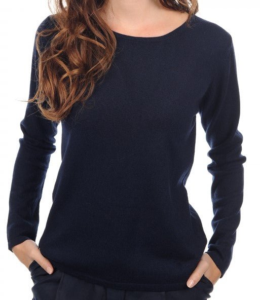 Balldiri 100% Kaschmir Damen Pullover U - Boot 2 - fädig - nachtblau - Balldiri