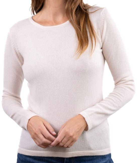 Balldiri 100% Kaschmir Damen Pullover U - Boot 2 - fädig - weiß - Balldiri