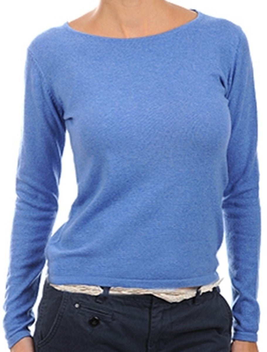 Balldiri 100% Kaschmir Damen Pullover U - Boot 2 - fädig - blau meliert - Balldiri