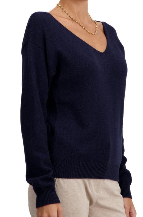 Balldiri 100% Kaschmir Damen Pullover V - Ausschnitt 4 - fädig - nachtblau - Balldiri