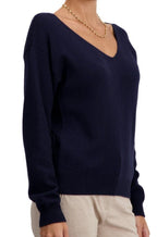 Balldiri 100% Kaschmir Damen Pullover V - Ausschnitt 4 - fädig - nachtblau - Balldiri