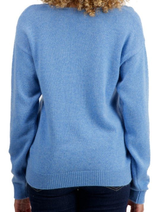 Balldiri 100% Kaschmir Damen Pullover V - Ausschnitt 4 - fädig - azurblau meliert - Balldiri