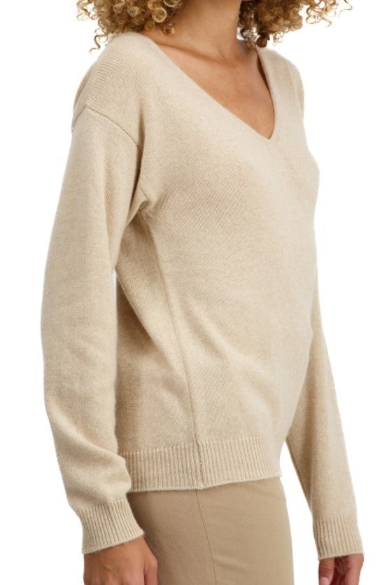 Balldiri 100% Kaschmir Damen Pullover V - Ausschnitt 4 - fädig - beige - Balldiri