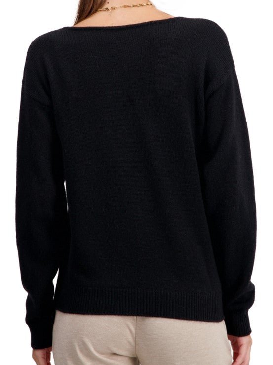Balldiri 100% Kaschmir Damen Pullover V - Ausschnitt 4 - fädig - Schwarz - Balldiri