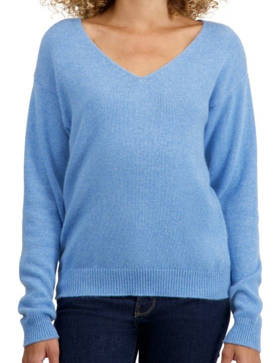 Balldiri 100% Kaschmir Damen Pullover V - Ausschnitt 4 - fädig - azurblau meliert - Balldiri