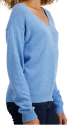 Balldiri 100% Kaschmir Damen Pullover V - Ausschnitt 4 - fädig - azurblau meliert - Balldiri
