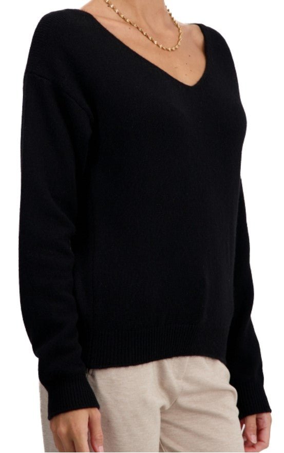 Balldiri 100% Kaschmir Damen Pullover V - Ausschnitt 4 - fädig - Schwarz - Balldiri