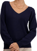 Balldiri 100% Kaschmir Damen Pullover V - Ausschnitt 4 - fädig - nachtblau - Balldiri