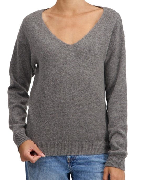 Balldiri 100% Kaschmir Damen Pullover V - Ausschnitt 4 - fädig - graubraun - Balldiri