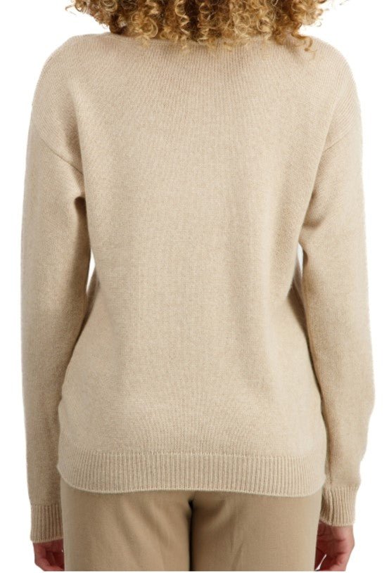 Balldiri 100% Kaschmir Damen Pullover V - Ausschnitt 4 - fädig - beige - Balldiri