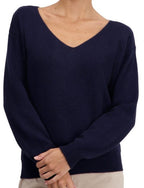 Balldiri 100% Kaschmir Damen Pullover V - Ausschnitt 4 - fädig - nachtblau - Balldiri