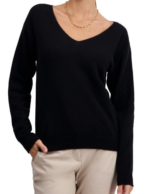 Balldiri 100% Kaschmir Damen Pullover V - Ausschnitt 4 - fädig - Schwarz - Balldiri