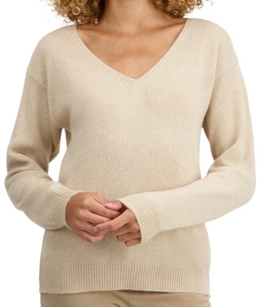 Balldiri 100% Kaschmir Damen Pullover V - Ausschnitt 4 - fädig - beige - Balldiri
