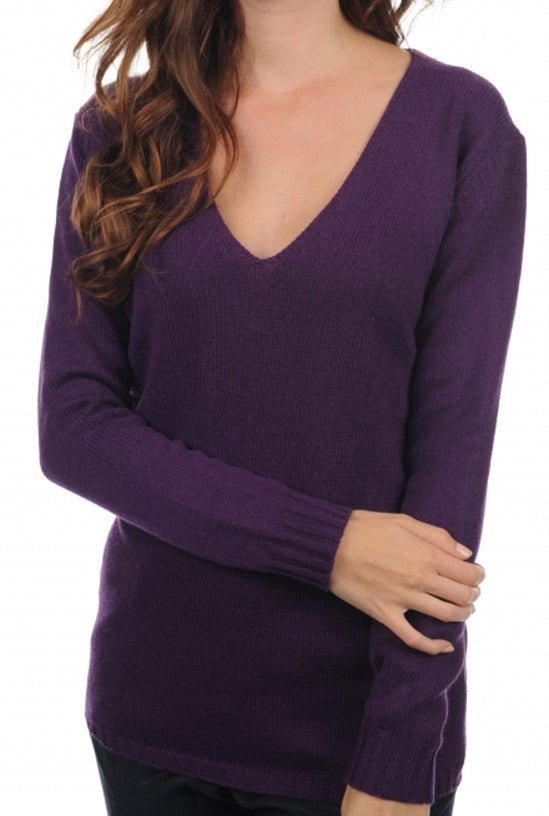 Balldiri 100% Kaschmir Damen Pullover V - Pullover 6 - fädig für stilvolles Tragen - violett - Balldiri