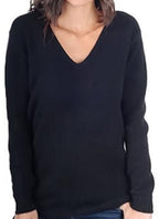 Balldiri 100% Kaschmir Damen Pullover V - Pullover 6 - fädig für stilvolles Tragen - schwarz - Balldiri