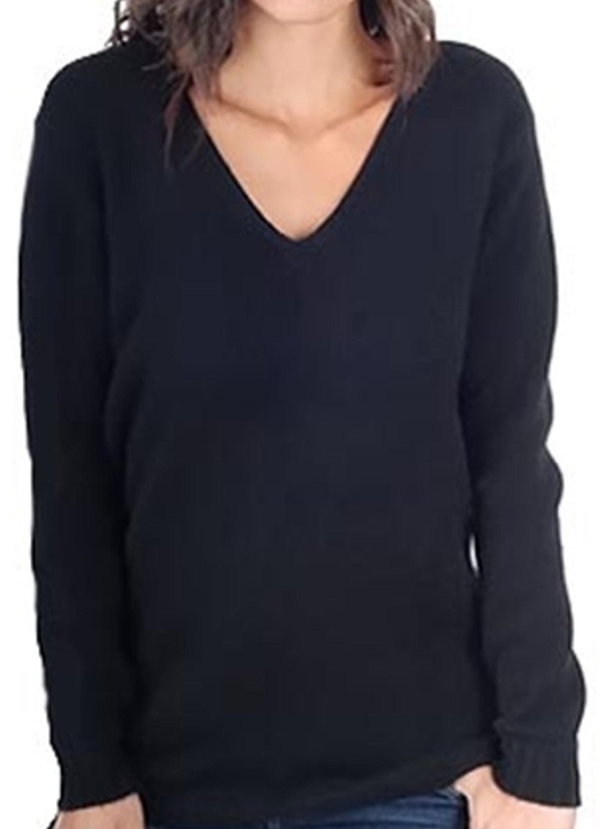 Balldiri 100% Kaschmir Damen Pullover V - Pullover 6 - fädig für stilvolles Tragen - schwarz - Balldiri