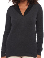 Balldiri 100% Kaschmir Damen Pullover V - Pullover 6 - fädig für stilvolles Tragen - anthrazit meliert - Balldiri