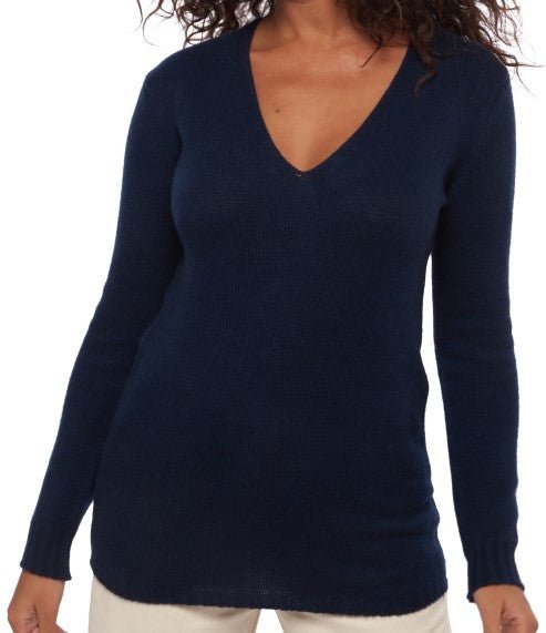 Balldiri 100% Kaschmir Damen Pullover V - Pullover 6 - fädig für stilvolles Tragen - nachtblau - Balldiri