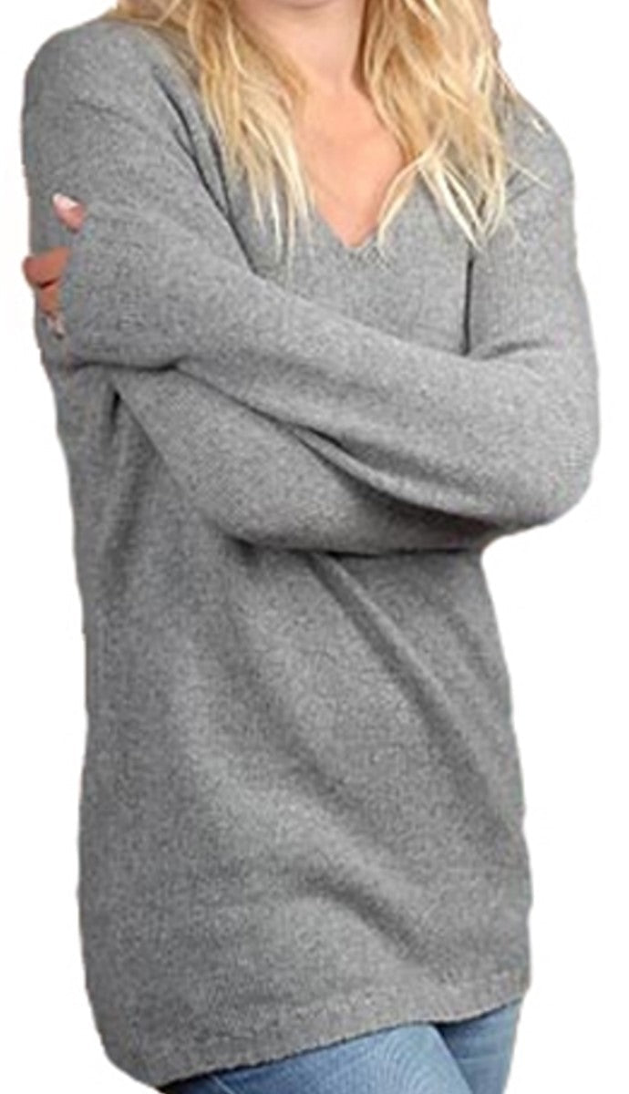 Balldiri 100% Kaschmir Damen Pullover V - Pullover 6 - fädig für stilvolles Tragen - grau - Balldiri