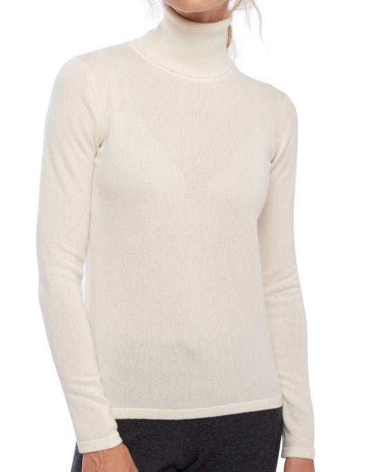 Balldiri 100% Kaschmir Damen Rollkragenpullover 2 - fädig - ecru - Balldiri
