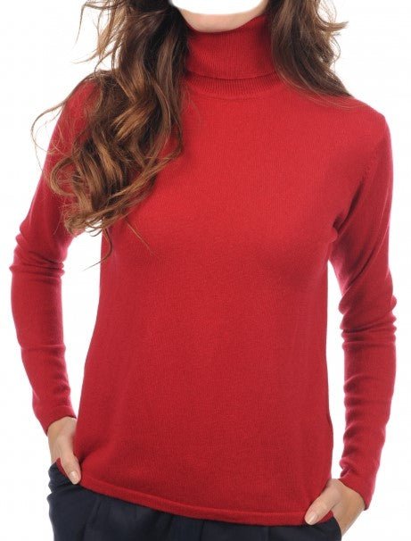 Balldiri 100% Kaschmir Damen Rollkragenpullover 2 - fädig - rot - Balldiri