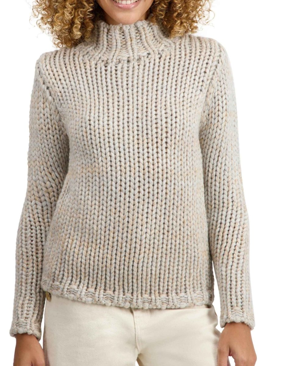 Balldiri 100% Kaschmir Damen Rollkragenpullover 56 - fädig - grau/camel/ecru - Balldiri