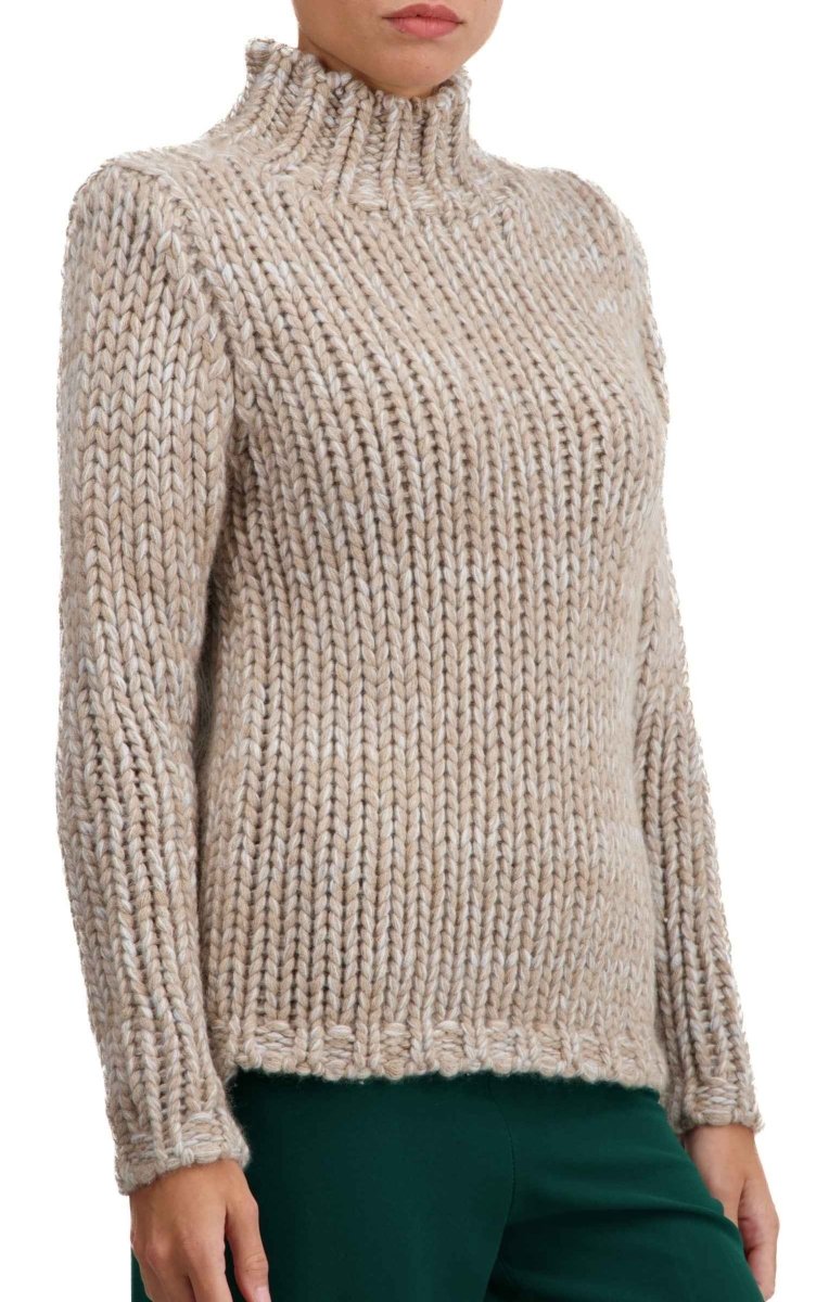 Balldiri 100% Kaschmir Damen Rollkragenpullover 56 - fädig - natural braun/ecru - Balldiri