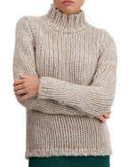 Balldiri 100% Kaschmir Damen Rollkragenpullover 56 - fädig - natural braun/ecru - Balldiri
