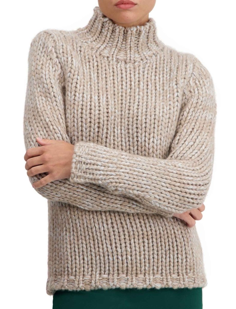 Balldiri 100% Kaschmir Damen Rollkragenpullover 56 - fädig - natural braun/ecru - Balldiri