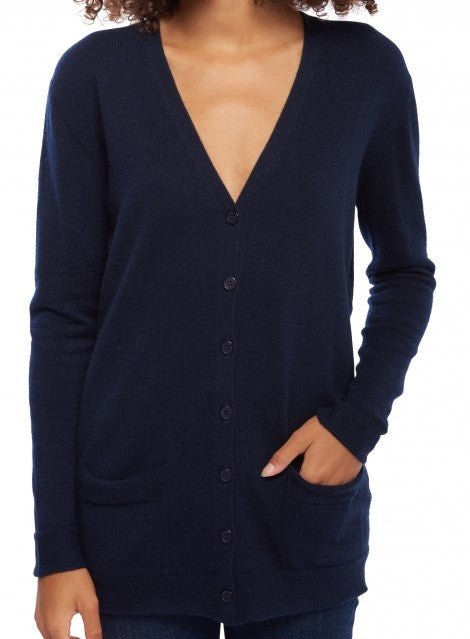 Balldiri 100% Kaschmir Damen Strickjacke - 2 - fädig - nachtblau - Balldiri