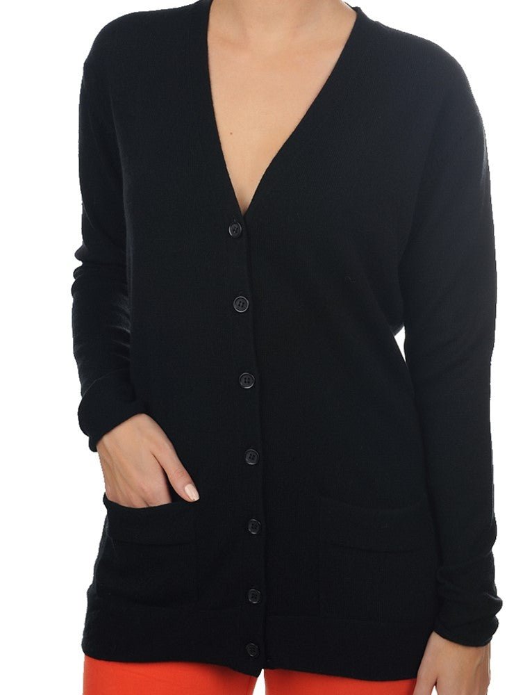 Balldiri 100% Kaschmir Damen Strickjacke - 2 - fädig - schwarz - Balldiri