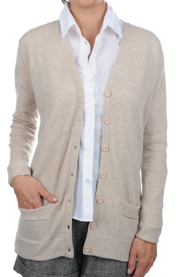 Balldiri 100% Kaschmir Damen Strickjacke - 2 - fädig - beige - Balldiri