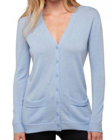 Balldiri 100% Kaschmir Damen Strickjacke - 2 - fädig - himmelblau - Balldiri