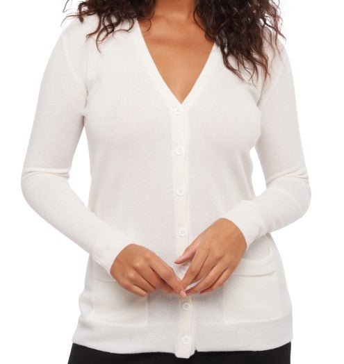 Balldiri 100% Kaschmir Damen Strickjacke - 2 - fädig - weiß - Balldiri