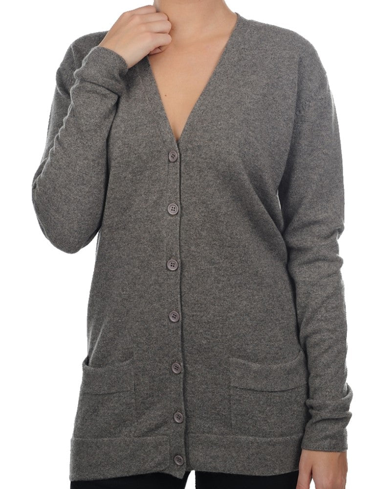 Balldiri 100% Kaschmir Damen Strickjacke - 2 - fädig - graubraun - Balldiri