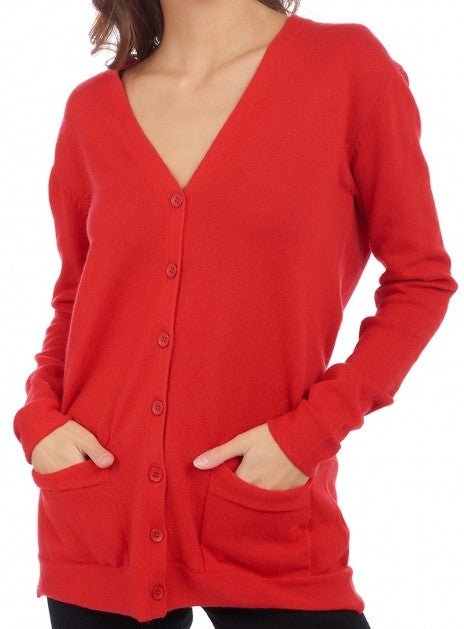 Balldiri 100% Kaschmir Damen Strickjacke - 2 - fädig - rot - Balldiri