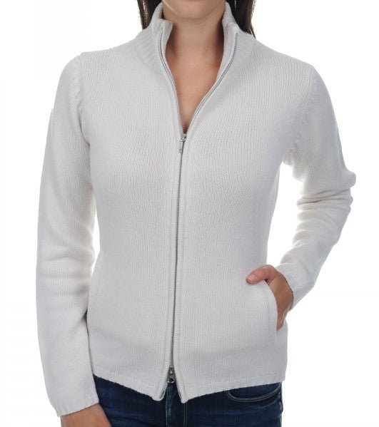 Balldiri 100% Kaschmir Damen Strickjacke 6 - fädig - weiß - Balldiri