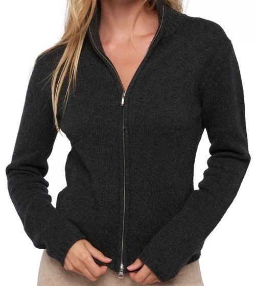 Balldiri 100% Kaschmir Damen Strickjacke 6 - fädig - anthrazit meliert - Balldiri