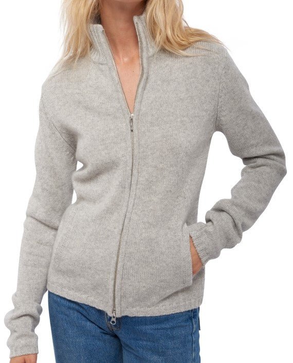 Balldiri 100% Kaschmir Damen Strickjacke 6 - fädig - hellgrau - Balldiri