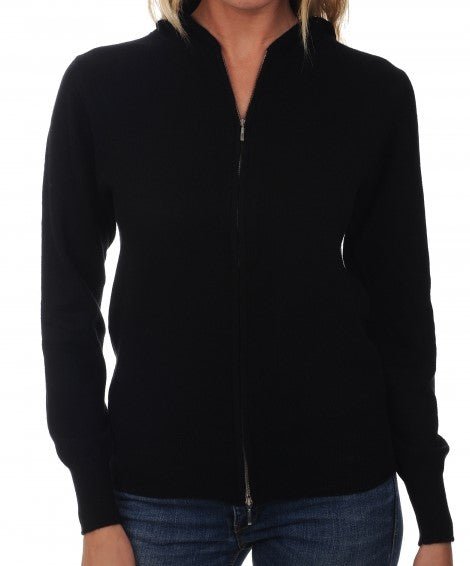 Balldiri 100% Kaschmir Damen Strickjacke mit Kapuzen 2 - fädig - schwarz - Balldiri