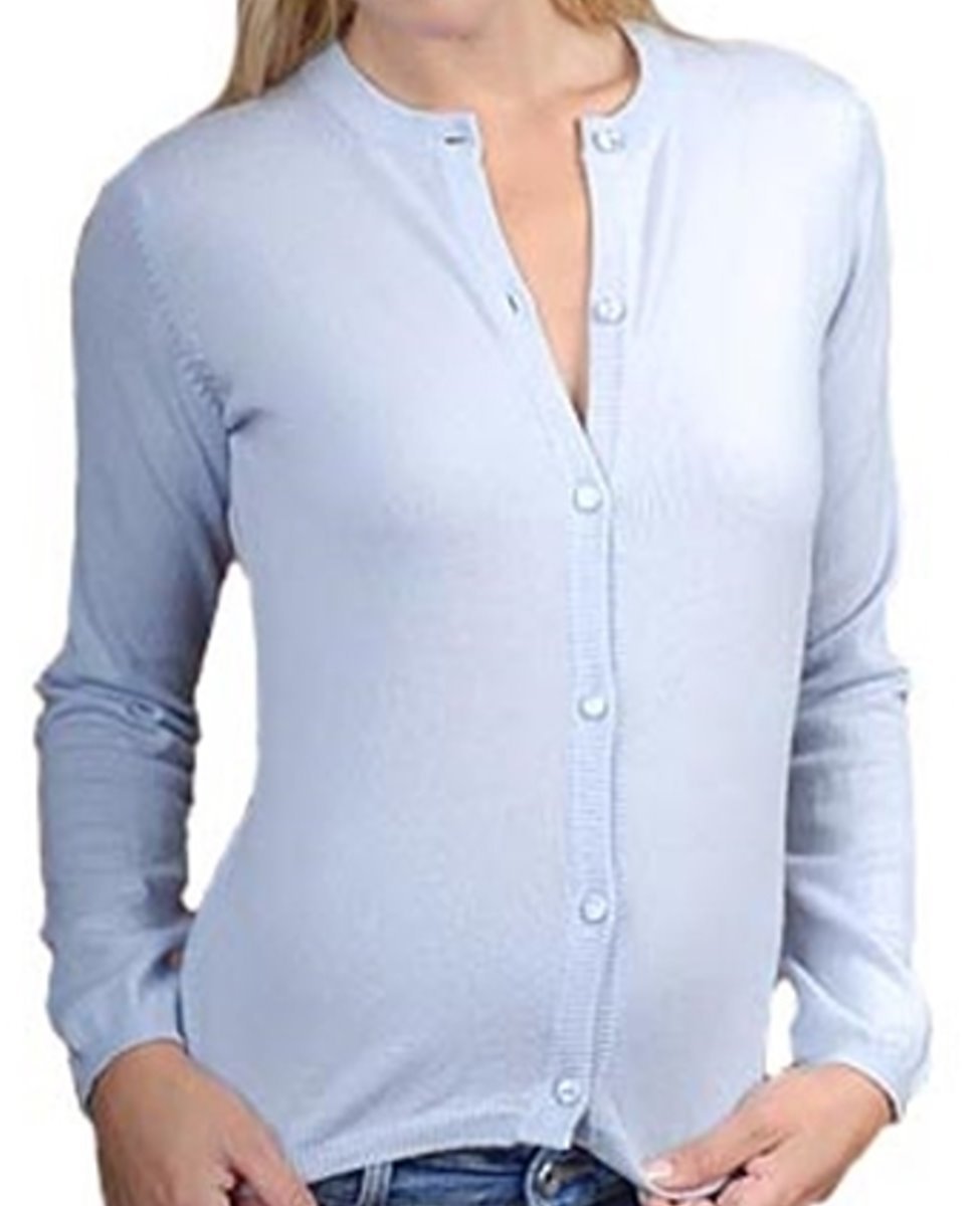Balldiri 100% Kaschmir Damen Strickjacke Rundhals 2 - fädig - himmelblau - Balldiri