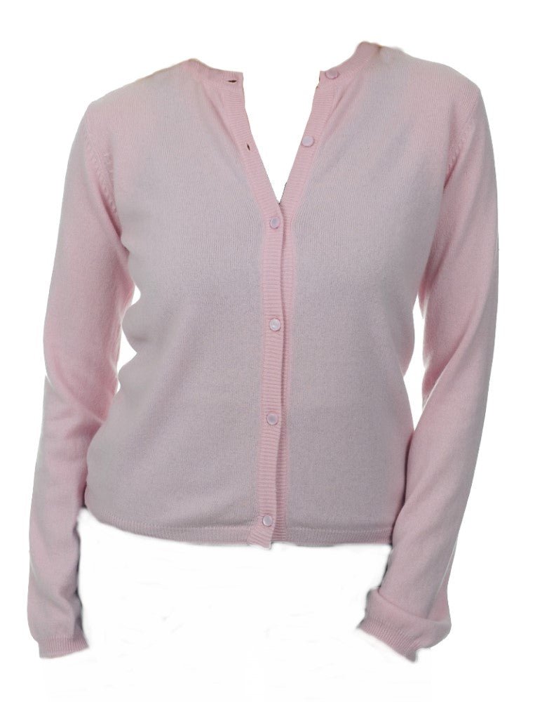 Balldiri 100% Kaschmir Damen Strickjacke Rundhals 2 - fädig - zartrosa - Balldiri