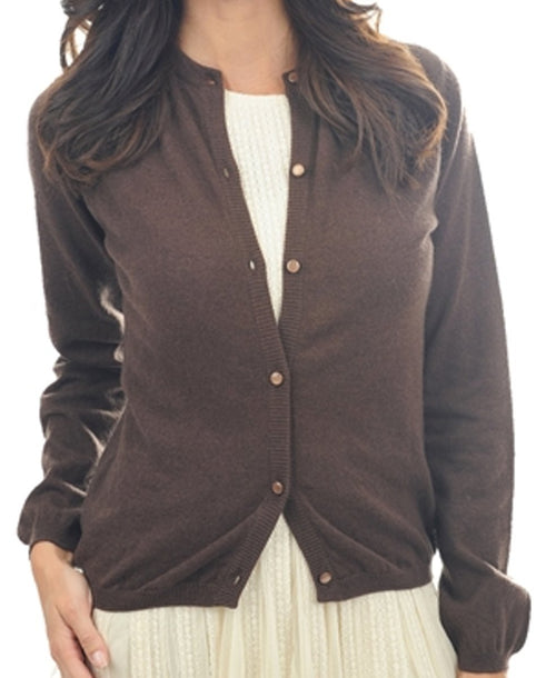 Balldiri 100% Kaschmir Damen Strickjacke Rundhals 2 - fädig - braun - Balldiri